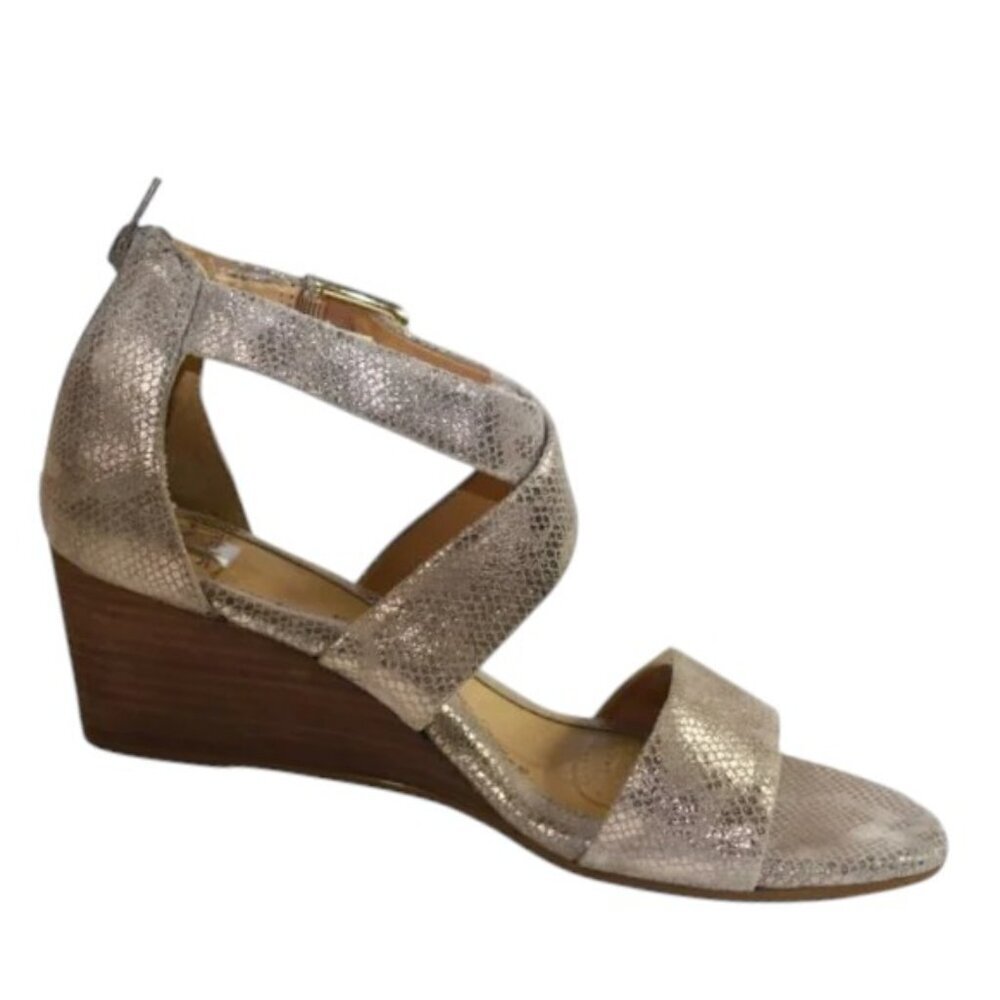 Sofft Mauldin Bistro Taupe Snakeskin Embossed Criss-Cross Wedge, Size 9.5 - Picture 4 of 11